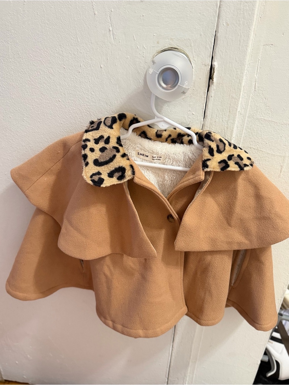 SHEIN Tan Cape Jacket with Leopard Print Collar